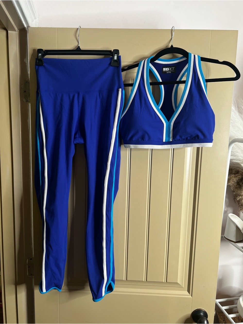Beach Riot Royal Blue Strappy Sports Bra & High-Waist Track Pants Set